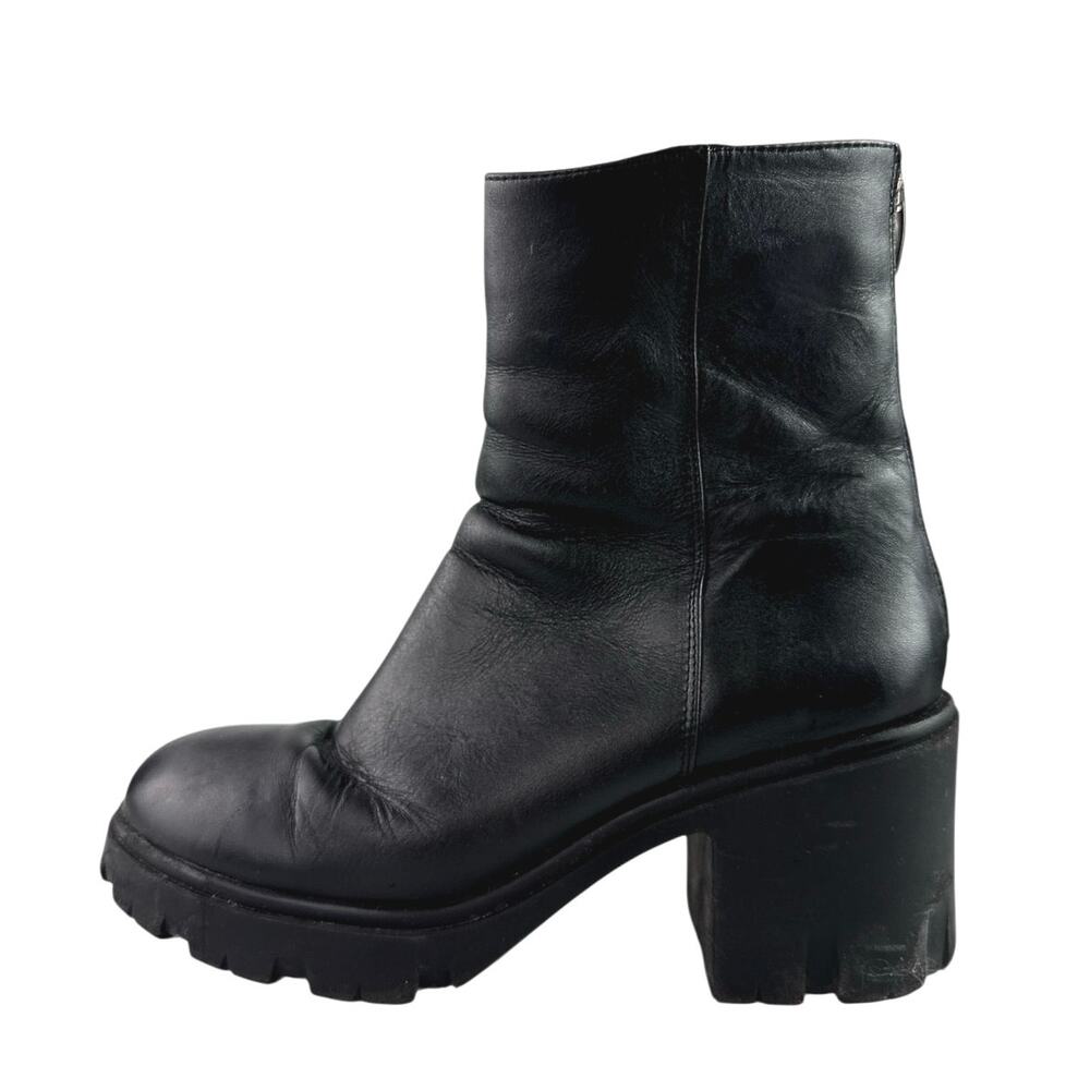 Steve Madden Goucho Women's Black Leather Chunky Block Heel Ankle Boots Size 10